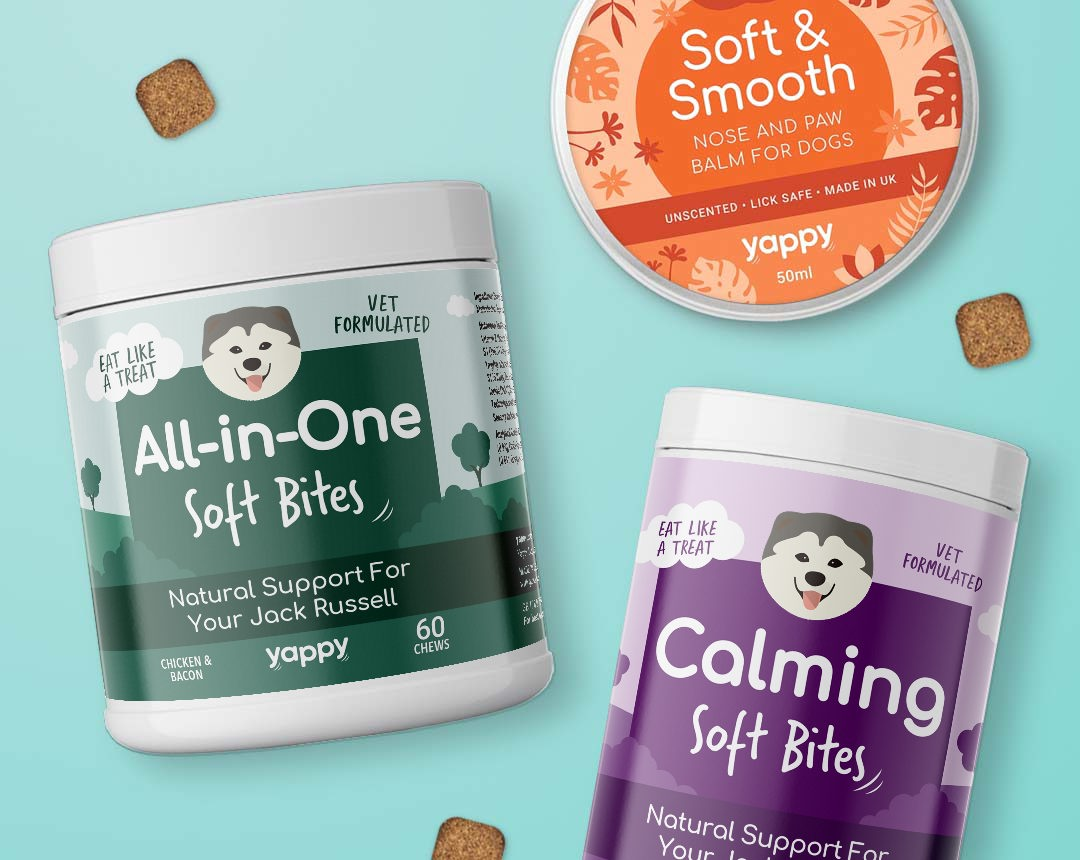 Range of personalised supplements and nose balm for dogs